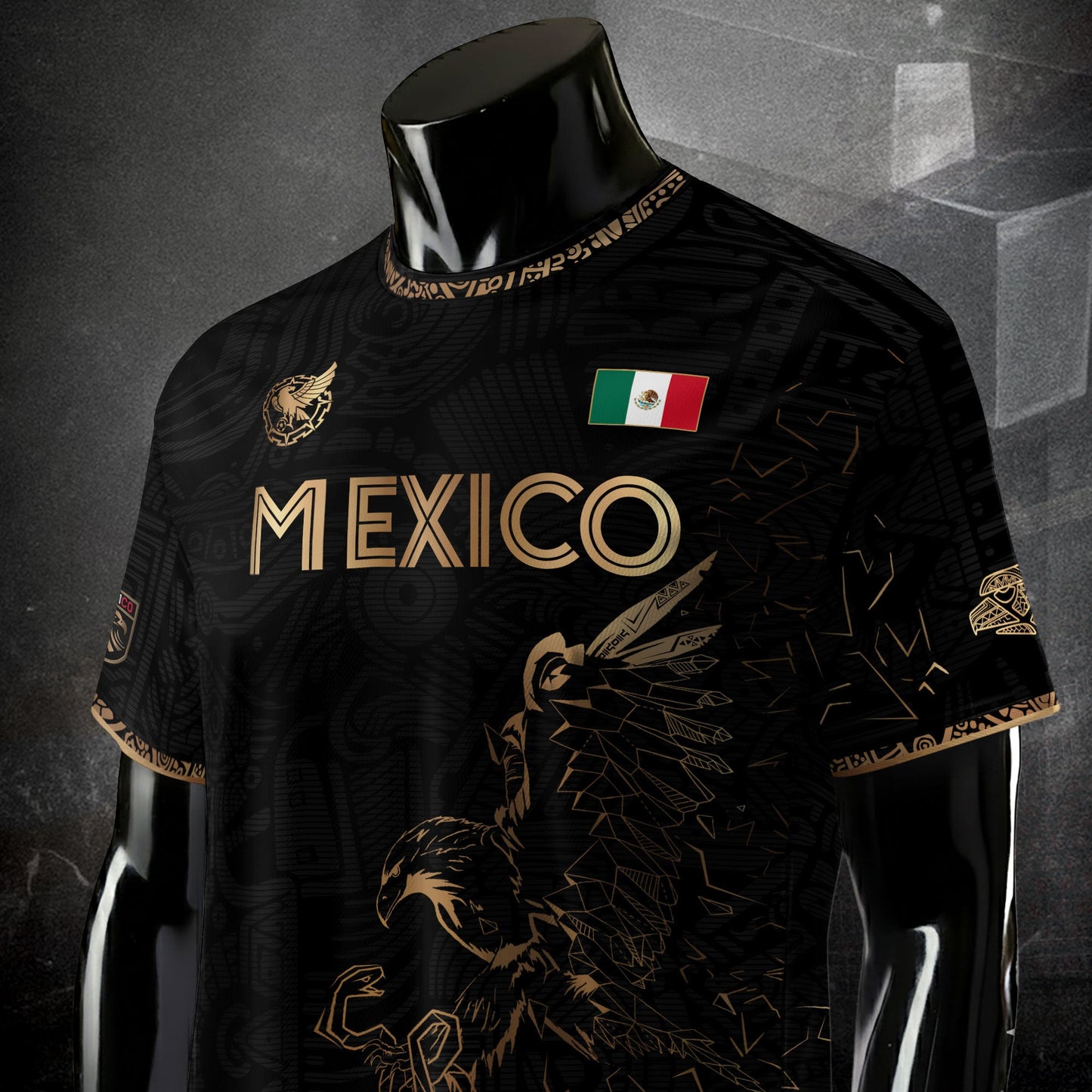 Mexico Black Gold Flag Heritage Estados Unidos Mexicanos National Soccer Jersey
