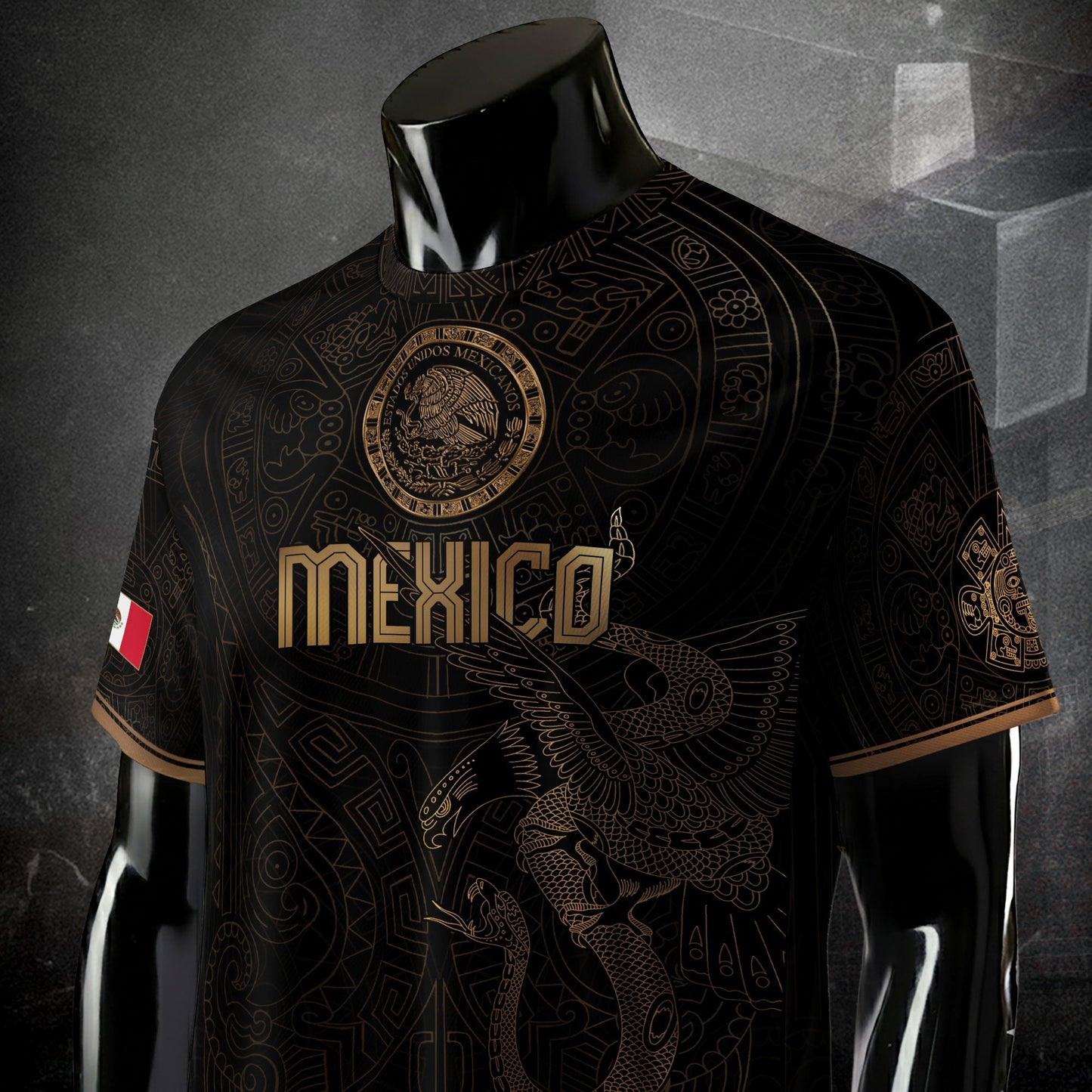 Mexico Black Gold Eagle Snake Heritage Estados Unidos Mexicanos National Soccer Jersey