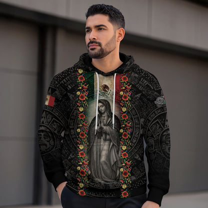 Virgin of Guadalupe Mexican Flag Aztec Faith Heritage Hoodie