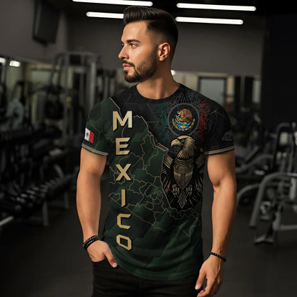 Mexico Black Gold Eagle Aztec Map Heritage Pride Warrior Shirt