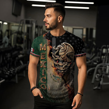 Mexico Flag Golden Eagle Fire Aztec Pyramid Heritage Power Pride Shirt