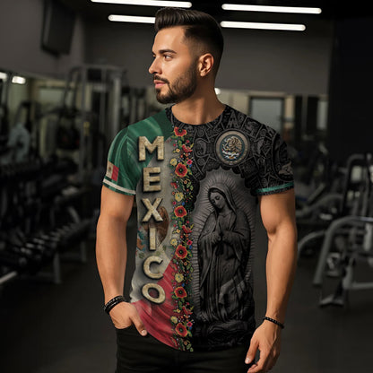 Mexico Heritage Shirt 3-Pack Bundle – Aztec Sun Stone Black Pattern + Aztec Pyramid Warrior Spirit + Guadalupe Floral Flag National Pride