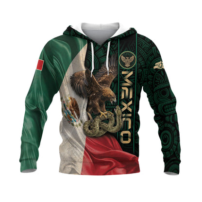 Mexico Eagle Serpent Aztec Heritage Hoodie 2-Pack Bundle – Pyramid Stone Pattern Warrior + Mexico Flag National Pride