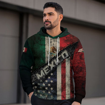 Mexico USA Flag Eagle Aztec Pattern Vintage Heritage Unity Pride Hoodie
