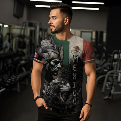 Aztec Warrior and Eagle Mexico Flag Heritage Pride Shirt