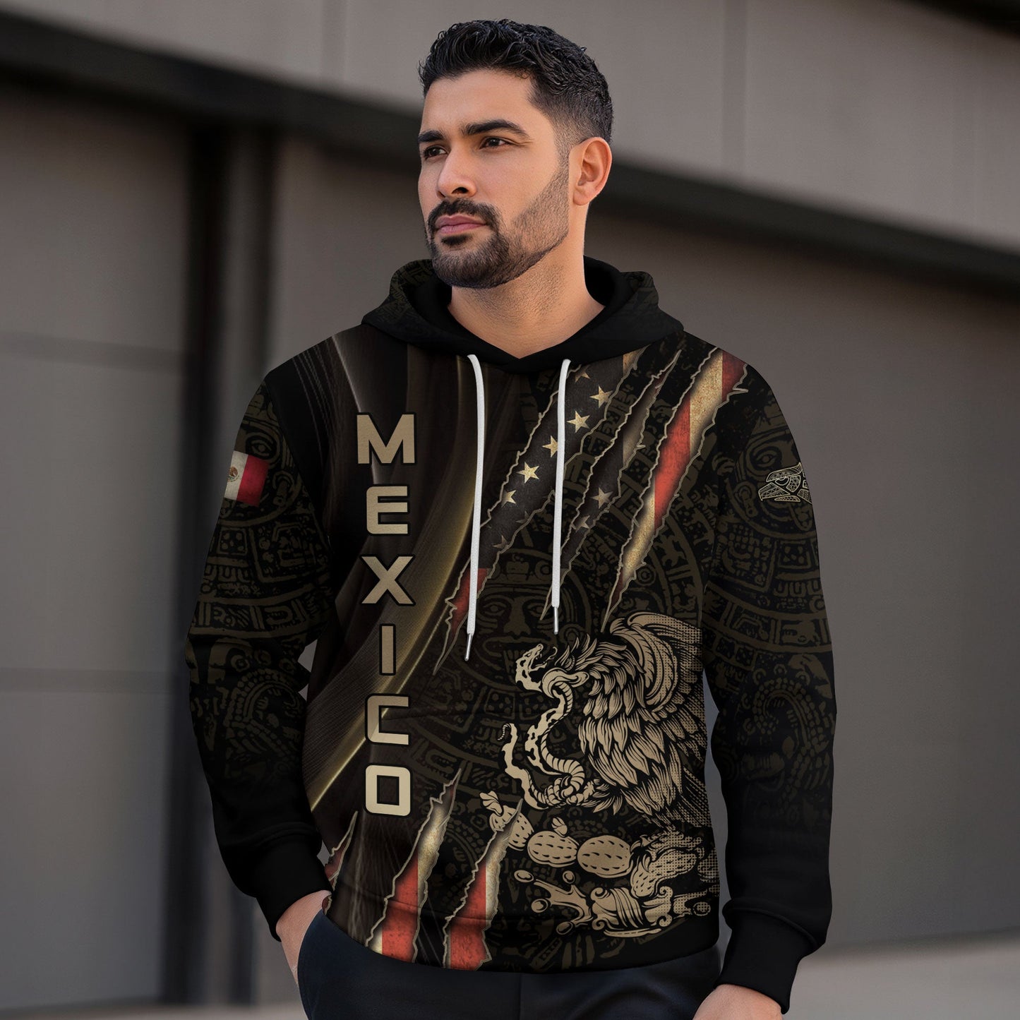 Mexico Black Gold Eagle Claw Aztec Pattern Heritage Warrior Pride Power Hoodie