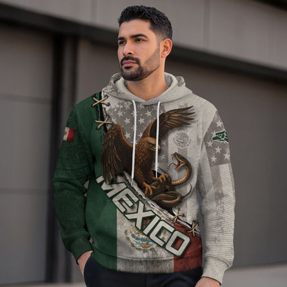Mexico Flag Eagle Serpent Aztec Pattern Heritage Power Warrior Pride Hoodie
