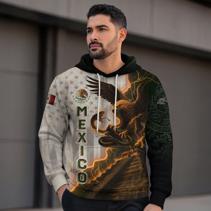 Mexico Flag Eagle Serpent Lightning Aztec Pyramid Heritage Power Pride Hoodie