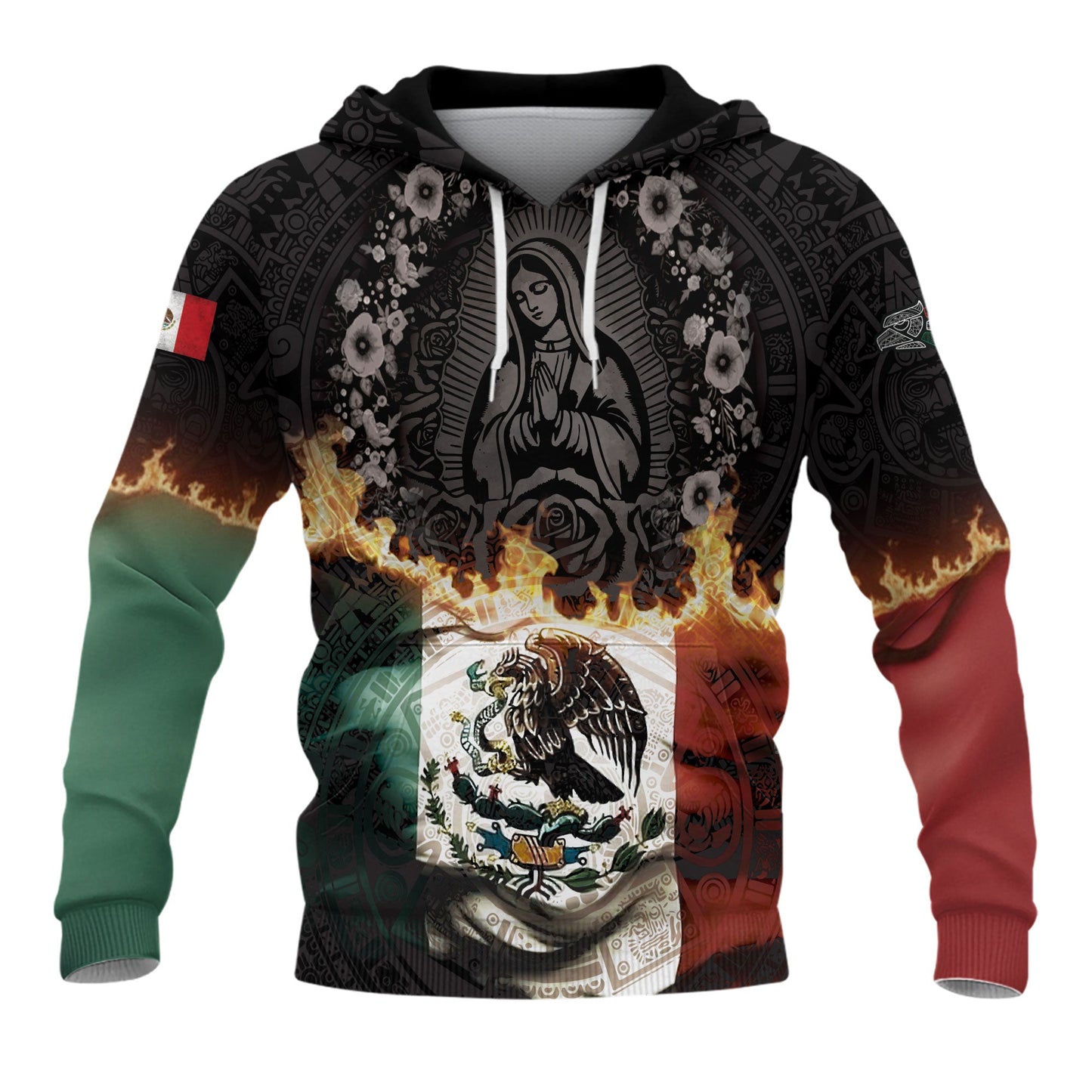 Virgin of Guadalupe Mexico Flag Aztec Faith Hoodie 3-Pack Bundle – Guadalupe Eagle Flame Warrior + Guadalupe Floral Heritage + Mexican Flag Aztec Faith