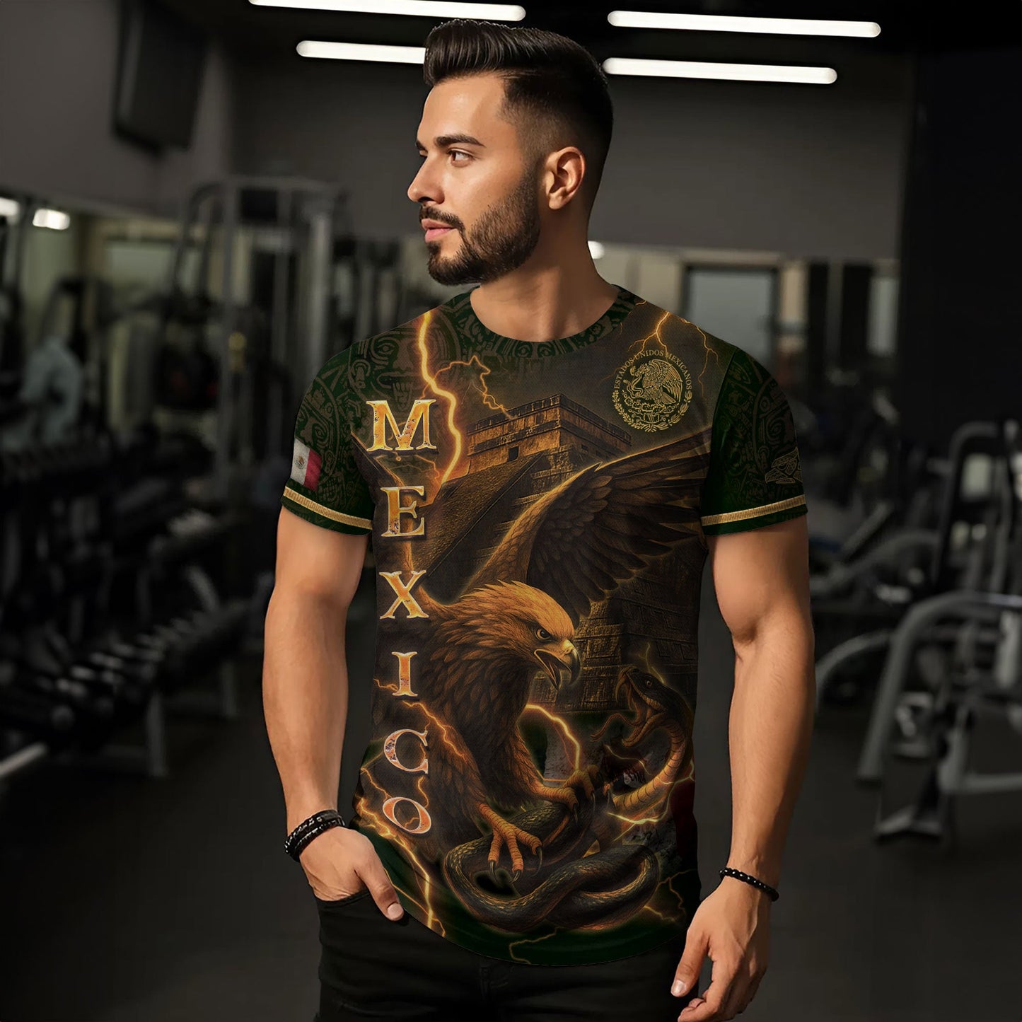 Mexico Eagle Serpent Lightning Aztec Pyramid Heritage Warrior Pride Power Shirt