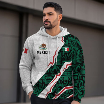 Mexican Flag Aztec Cultural Heritage Mens Green White Sudadera De Mexico Hoodie