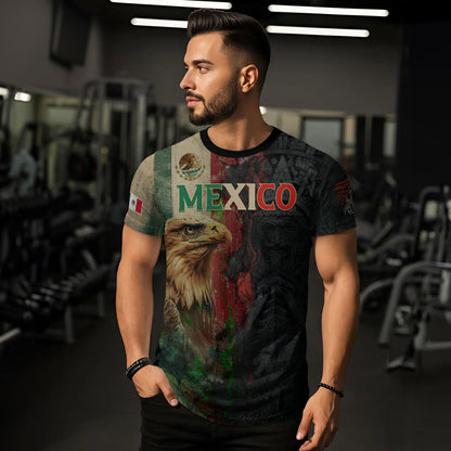 Mexico Flag Eagle Head Aztec Warrior Dark Art Legacy Pride Men's Shirt
