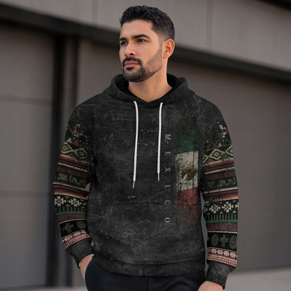 Mexican American Flag Distressed Tribal Pattern Heritage Mens Sudadera Hoodie