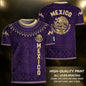 Mexico Heritage Soccer Jersey, Purple Gold Aztec Calendar Design Sports Jersey for Men