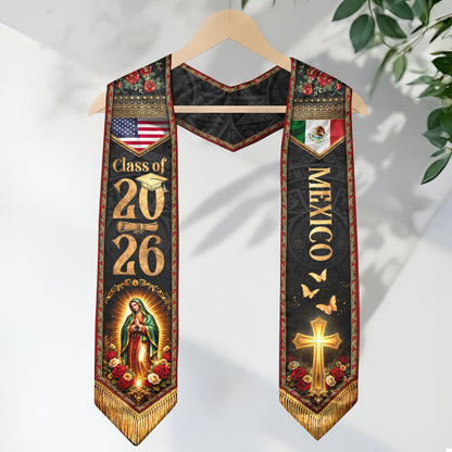 Virgen de Guadalupe Mexican American Graduation Stole Class of 2026 Sash