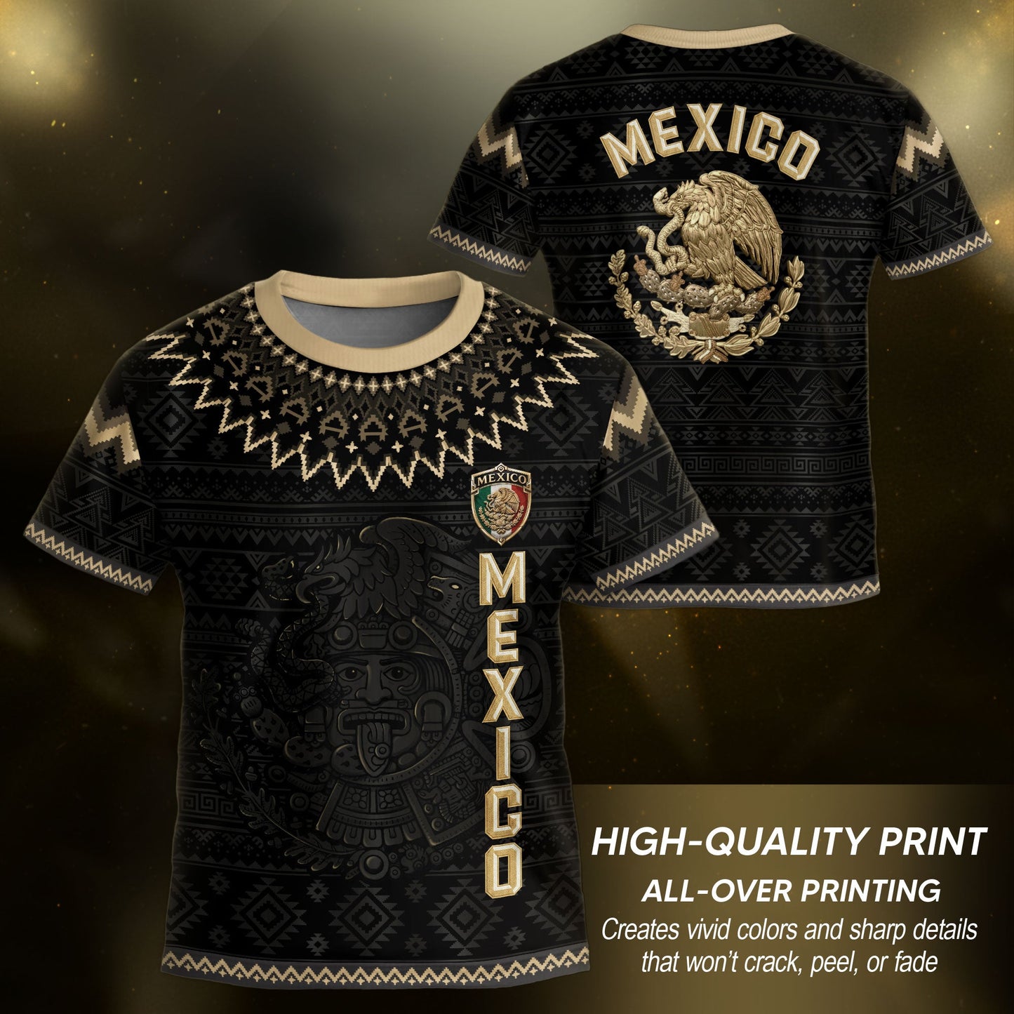 Mexico Soccer Jersey Kids Set Black Gold Aztec Calendar Youth Football Shirt Shorts