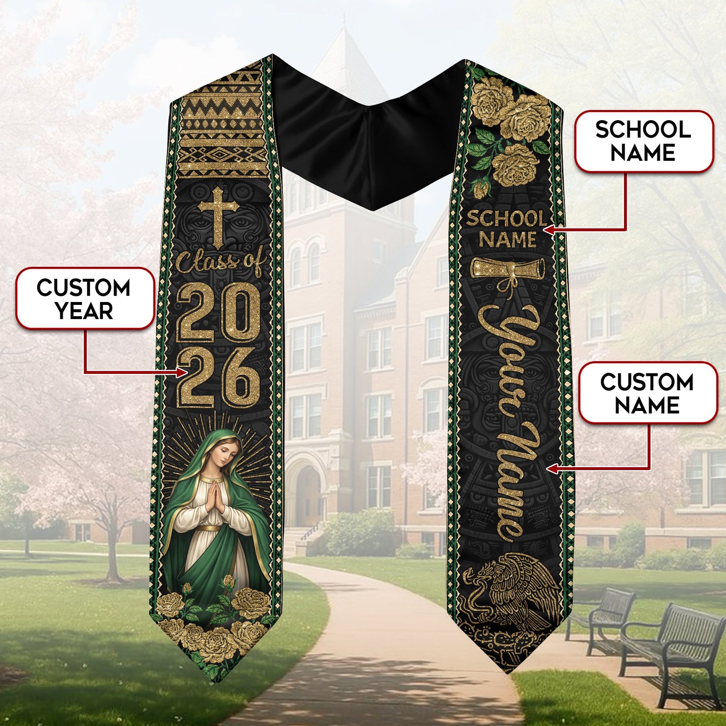 Custom Mexico Graduation Stole 2026 Personalized Mexican Graduation Sash Stoles for Graduation 2026