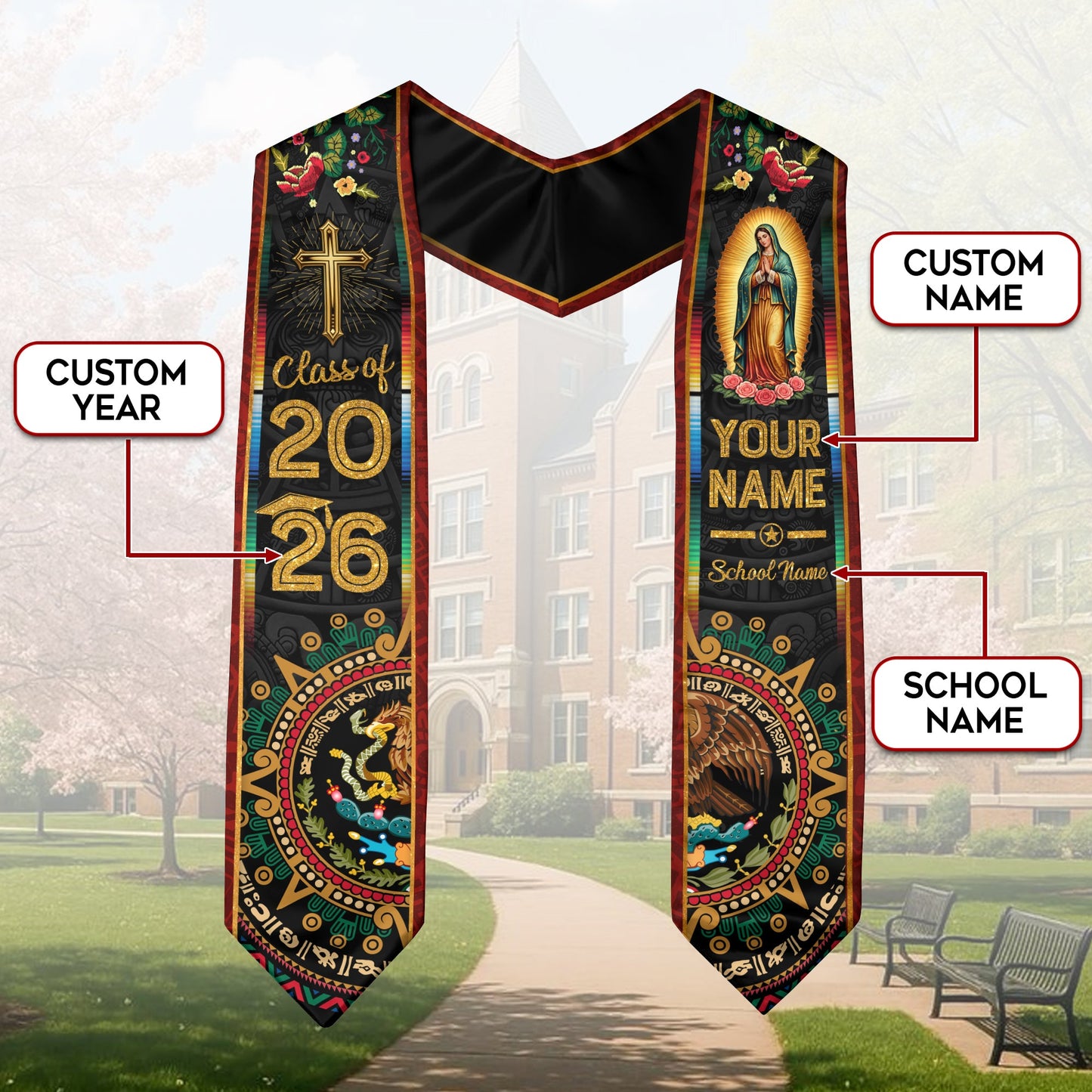 Personalized Mexican Graduation Stole 2026 Custom Mexico Graduation Sash Stoles for Graduation