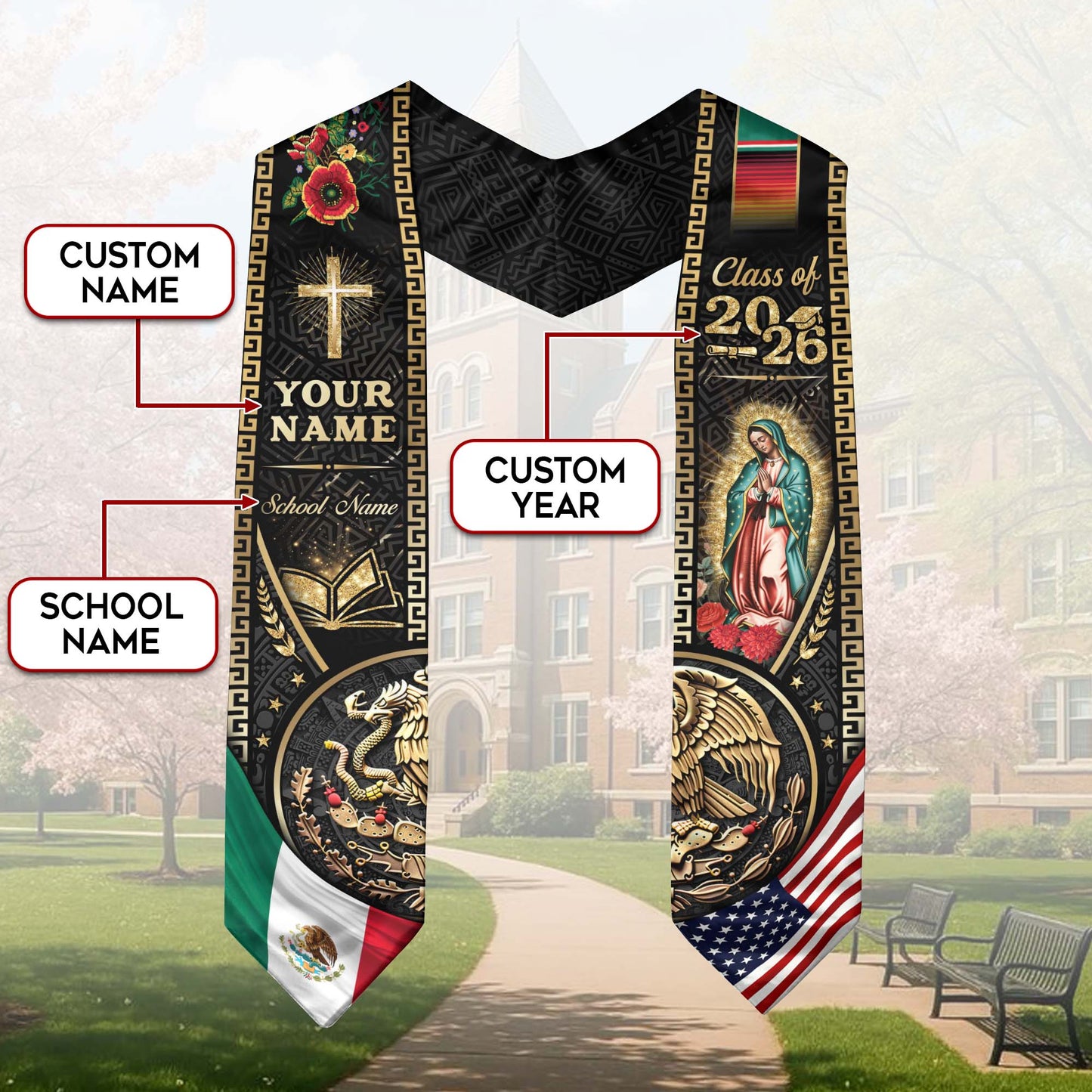 Custom Mexican Graduation Stole 2026 Personalized Mexican Graduation Sash Custom Graduation Stoles
