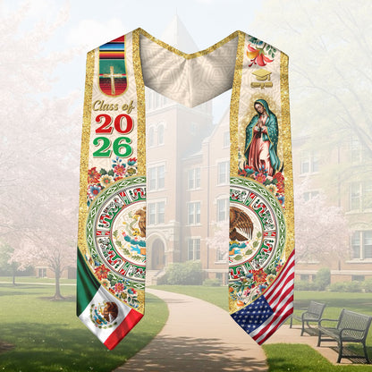 Mexico Graduation Stole Class of 2026 – Virgen De Guadalupe Mexican Flag Sash