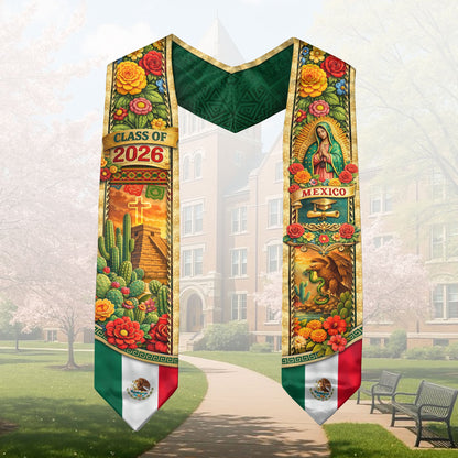 Mexico Graduation Stole Class of 2026 – Virgen Guadalupe Eagle Mexican Sash