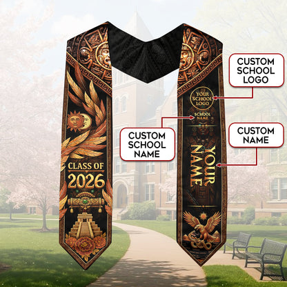 Custom Mexico Graduation Stole 2026 Personalized Name School Logo Aztec Eagle Sash