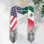 Mexican American Graduation Stole - Silver Glitter Mexico USA Flag Sash