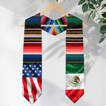 Mexican Heritage Graduation Stole - Aztec Eagle & Pyramid Heritage Sash