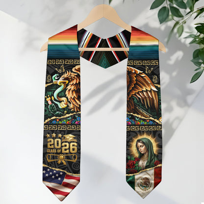Mexican Graduation Stole 2026, Graduation Sash Mexico, Eagle Serpent Mexican Flag Stole, Mexico Graduation Sash