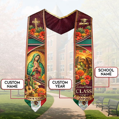 Mexico Graduation Stole Custom 2026 Guadalupe Aztec Eagle Serape Sash Gift