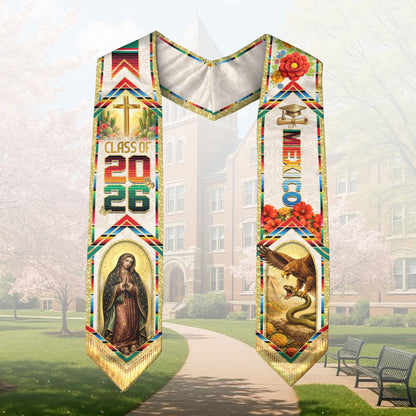Mexican Graduation Stole 2026 Guadalupe Cross Eagle Snake Serape Sash