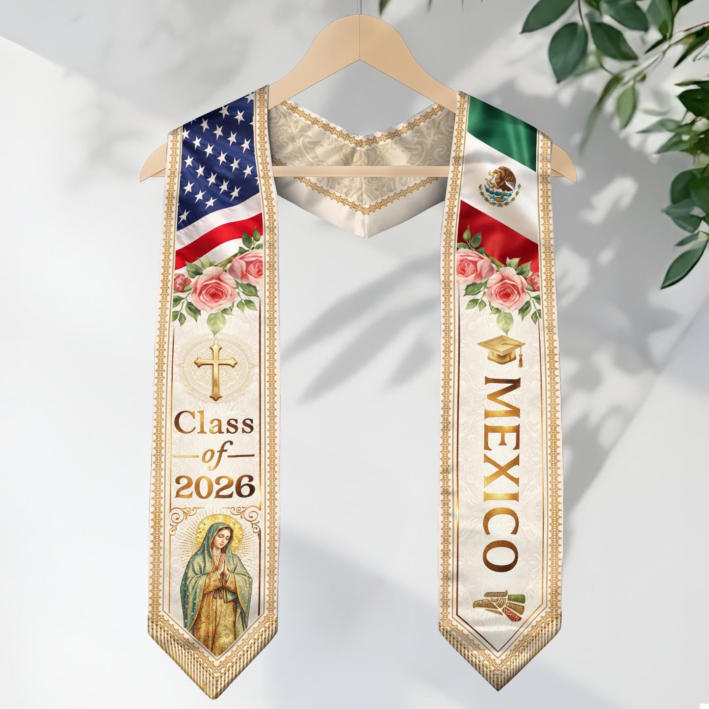 Mexican American Graduation Stole 2026 - Mexico USA Flag Heritage Sash