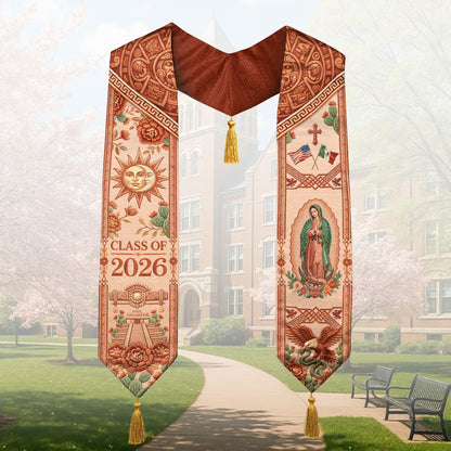 Mexico Graduation Stole Class of 2026 Sun Moon Chichen Itza Guadalupe Tassel Sash