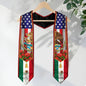 Mexico USA Flag Graduation Stole - Mexican American Heritage Eagle Red Rose Sash