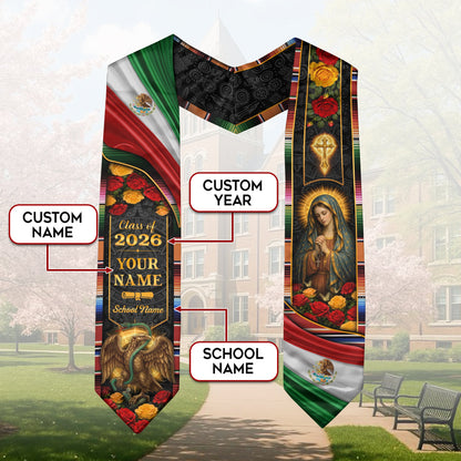 Mexico Graduation Stole 2026 Personalized Virgin Mary Eagle Rose Heritage Sash