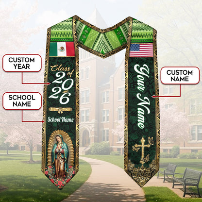 Mexico Graduation Stole 2026 Emerald Green Virgin Mary Personalized Mexican Sash