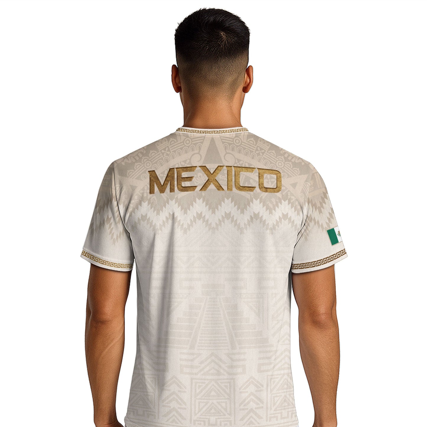 Mexico Heritage Orgullo Mexicano Beige Gold Aztec Pyramid Sun Stone Soccer Jersey