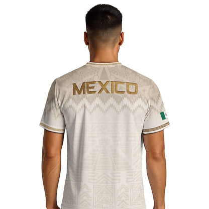 Mexico Heritage Orgullo Mexicano Beige Gold Aztec Pyramid Sun Stone Soccer Jersey