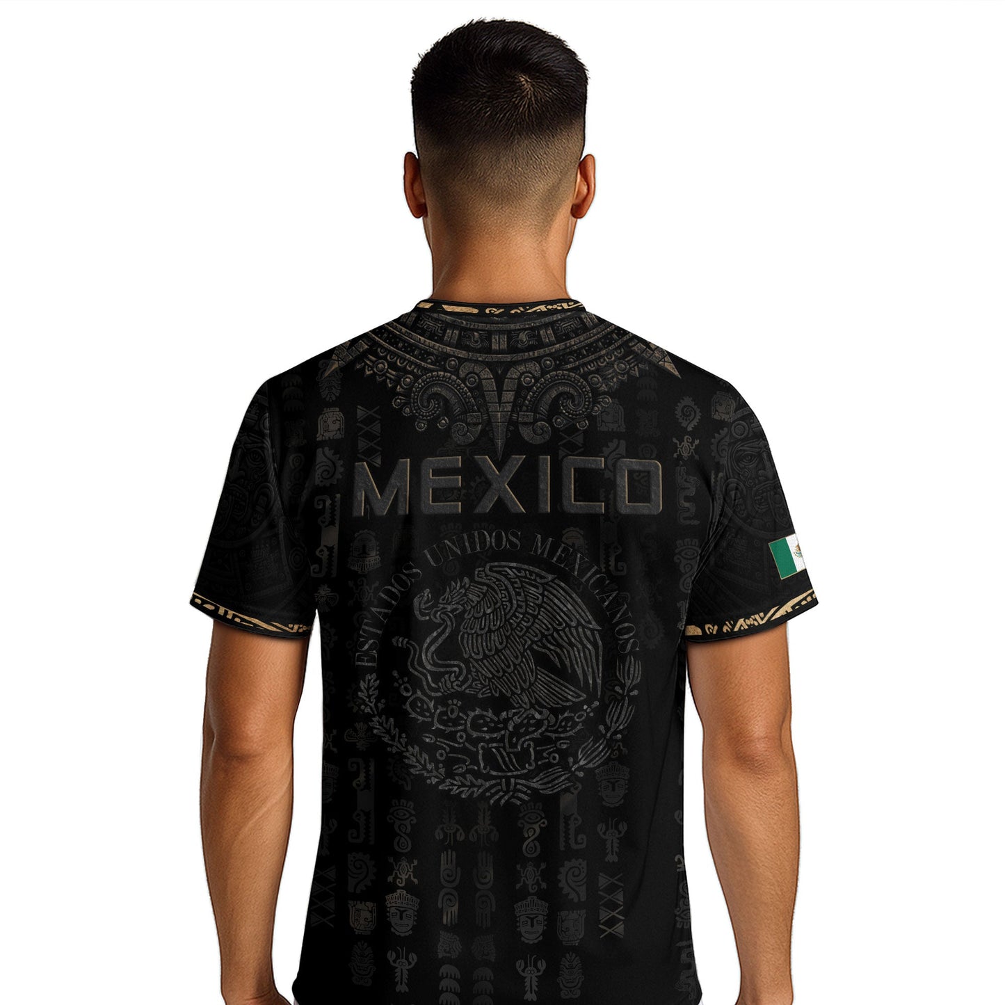 Mexico Heritage Orgullo Mexicano Black Bronze Ancient Mask Aztec Calendar Soccer Jersey