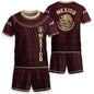 Mexico Soccer Jersey Kids Shorts Set Maroon Aztec Culture Youth Football Outfit Kit