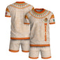Mexico Cream Orange Heritage Soccer Jersey, Aztec Pattern Mexican Roots Design Jersey For Men