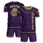 Mexico Heritage Soccer Jersey, Purple Gold Aztec Calendar Design Sports Jersey for Men