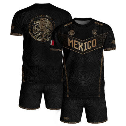 Mexico Heritage Black Gold Vintage Athletic Aztec Calendar Chevron Soccer Jersey