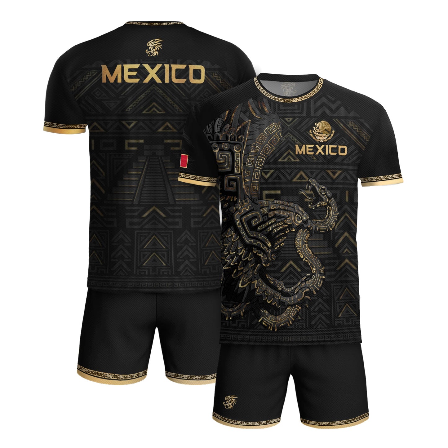 Mexico Heritage Orgullo Mexicano Black Gold Aztec Quetzalcoatl Pyramid Soccer Jersey