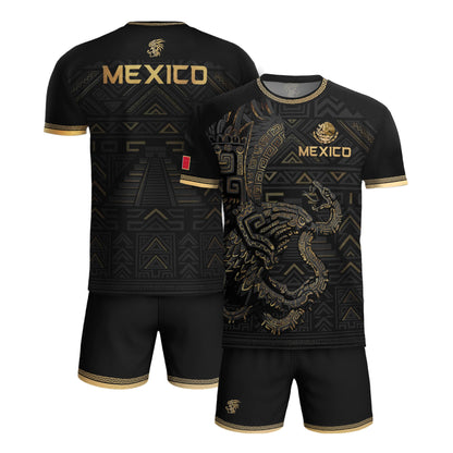 Mexico Heritage Orgullo Mexicano Black Gold Aztec Quetzalcoatl Pyramid Soccer Jersey