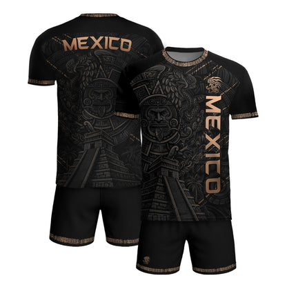 Mexico Heritage Orgullo Mexicano Black Aztec Pyramid Calendar Vintage Soccer Jersey