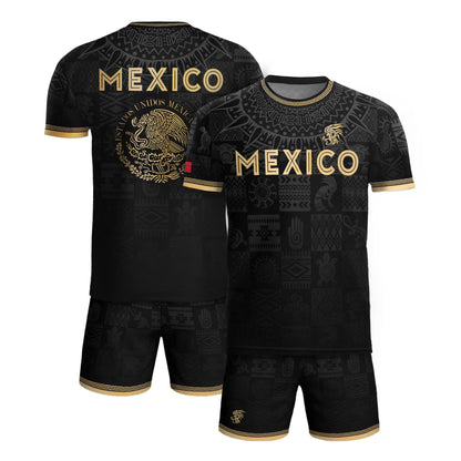 Mexico Coat of Arms Black Gold Ancient Mayan Aztec Symbols Soccer Jersey