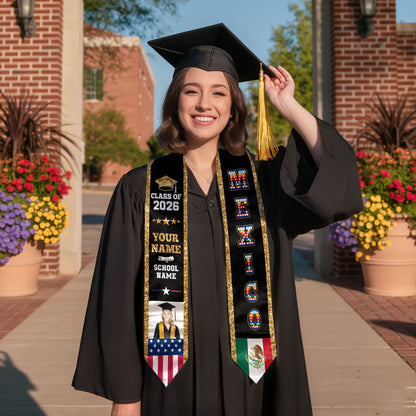 Custom Photo Mexican Graduation Sash 2026, Personalized Mexico Stole for Graduate
