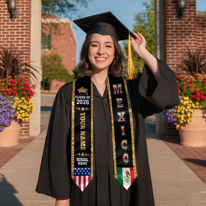 Mexico Graduate Stole 2026, Custom Personalized Sash for Graduation