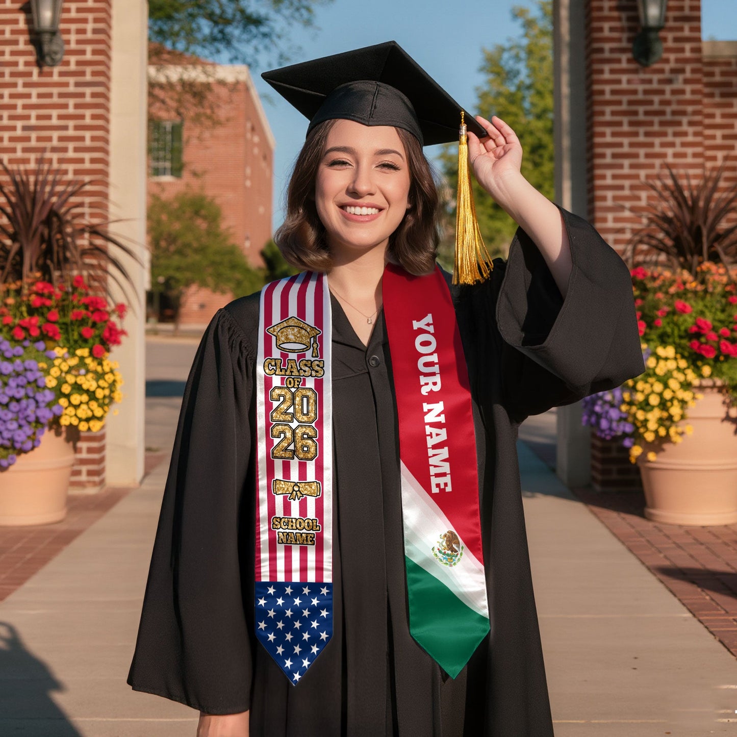 Custom Personalized Mexico Sash 2026, Mexican Graduate Stole for Graduation
